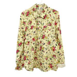 Vintage LEI Yellow Floral Long Sleeve Shirt Snap Button Western Boho - Size XXL